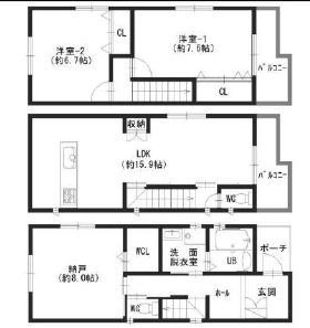 久宝園1丁目戸建（３LDK）※ 間取り